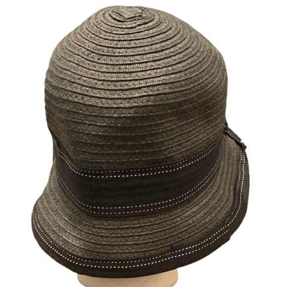 Women's Cloche Hat with Bow Black Paper Woven Foldable Packable 119E - Picture 6 of 10